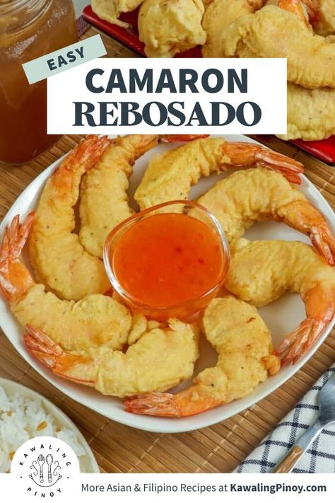 Camaron Rebosado on a white plate with sweet chili dipping sauce Filipino Appetizers, Kawaling Pinoy, Creamy Tuna Pasta, Seafood Sushi, Sweet Bbq Sauce, Food Reference, Filipino Foods, Filipino Style, Seafood Recipe