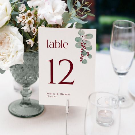 Winter Wedding Small Burgundy Details Card QR Code Zazzle Table Number Christmas, Winter Table Numbers Wedding, Winter Wedding Table Numbers, Winter Table, Holiday Wedding, Table Number, Wedding Table Numbers, Holiday Decorating, Wedding Board