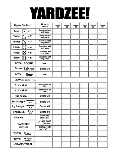 Yahtzee score cards printable | Family Reunion Helper Yahtzee Score Card, Yahtzee Score Sheets, Yard Yahtzee, Crafter Logo, Diy Yard Games, Reunion Games, Family Reunion Games, Yard Games, Logo Diy