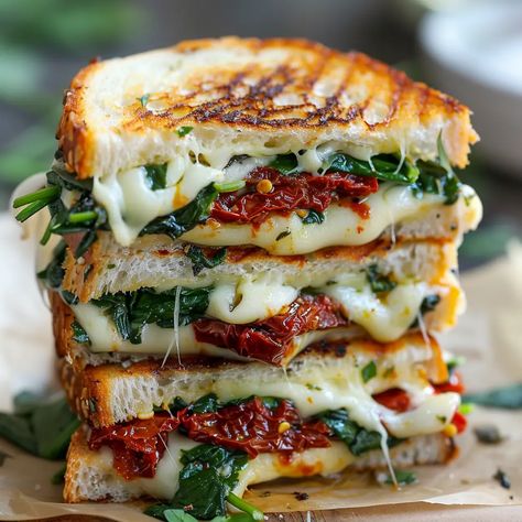 Sun-Dried Tomato, Spinach, and Ricotta Grilled Cheese - Recipes, Tasks & Tools Sun Dried Tomato Panini, Crossiant Sandwich Vegetarian, Easy Healthy Meals On A Budget, Mediterranean Spinach Grilled Cheese, Sun Dried Tomato Spinach Ricotta Grilled Cheese, Sun Dried Tomato Spinach Grilled Cheese, Grilled Ricotta Cheese Sandwich, Tomato On Bread Appetizer, Spinach Ricotta Grilled Cheese