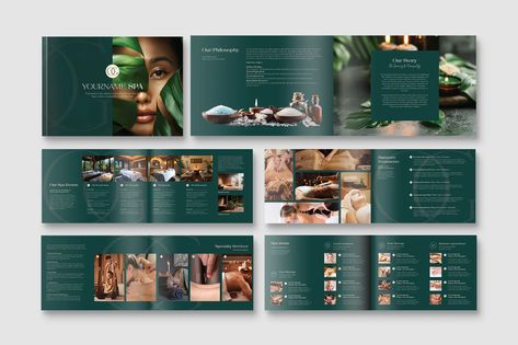 Spa & Wellness Brochure Template, Print Templates ft. a5 & brochure - Envato Salon Reference, Spa Brochure, Luxury Spa Resort, Best Brochure Design, Calming Aesthetic, Spa Menu, Spa Resorts, Brochure Design Templates, Square Brochures