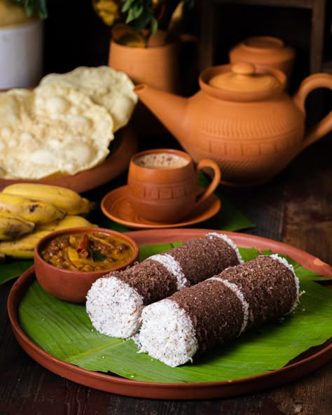 Traditional kerala breakfast. Puttu Kadala Kerala Traditional Food Photography, Kerala Cuisine Photography, Kerala Meals Photography, Kerala Traditional Food, Onam Food Photography, Puttu Kadala Curry, Kerala Food Photography, Puttu Kerala, Food Kerala