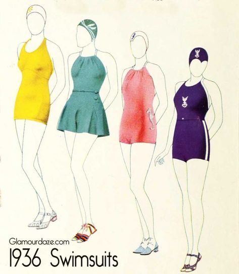 1930s-Swimsuit-Fashions 1930 Swimwear, 1930s Swimsuit, 1930s Beach Wear, Vintage Fashion 1930s, 1930 Fashion, Vintage Bathing Suits, Red Swimsuit, Vintage Swimwear, Vintage Wardrobe