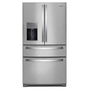 KitchenAid 25.8 cu. ft. French Door Refrigerator in Stainless Steel with Platinum Interior-KRMF706ESS - The Home Depot Fridge With Ice And Water Dispenser, Fridge Water Dispenser, 4 Door Refrigerator, Bottom Freezer Refrigerator, Kitchen Redesign, Whirlpool Refrigerator, Freezer Storage, Stainless Steel Refrigerator, Bottom Freezer