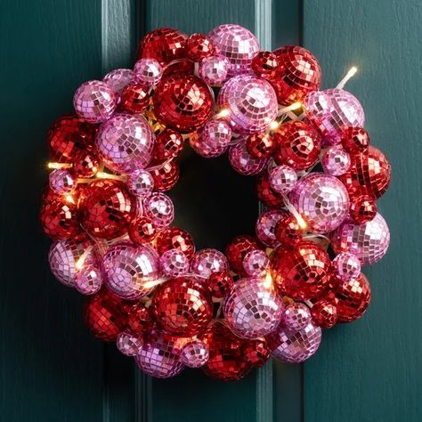 Disco Ball Design, Disco Ball Mirror, Disco Ball Light, Ball Wreath, Christmas Decorations Garland, Quirky Decor, Red Mirror, Custom Christmas Gifts, Christmas Monogram