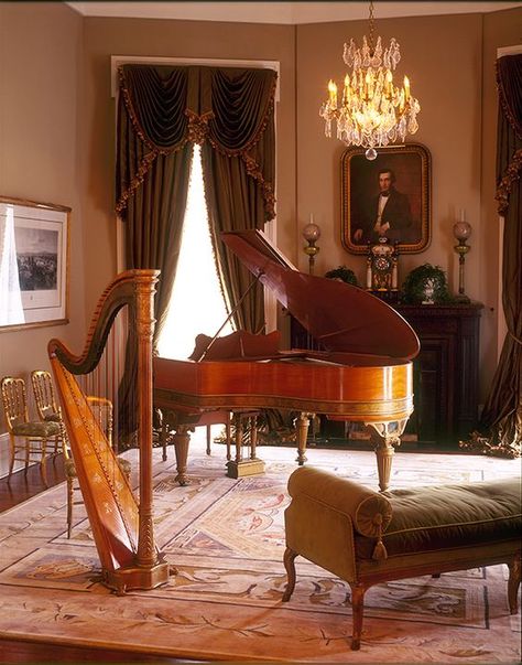 2/10 ~ Today we're decorating the MUSIC ROOM in timeless elegance. Have fun! ~Dawn~ Home Studio Music Room, Grand Piano Room, Studio Music Room, Home Music Rooms, Piano Decor, Music Room Decor, Piano Room, Aubusson Rugs, New Orleans Homes