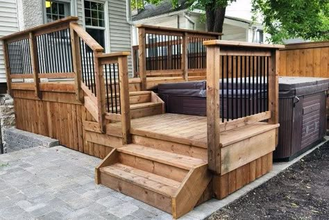 Hot Tub Deck Ideas, Whirlpool Deck, Hot Tub Deck Design, Hot Tub Landscaping, Tub Deck, Hot Tub Patio, Hot Tub Designs, Cedar Hot Tub, Relaxing Backyard