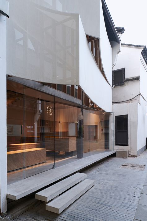 Gallery of CHA Talk Tea House / AIR Architects - 4 Retail Facade, Hangzhou China, Cafe Shop Design, Entrance Design, Concrete Structure, Interior Renovation, Chinese Architecture, Facade Architecture, Facade Design