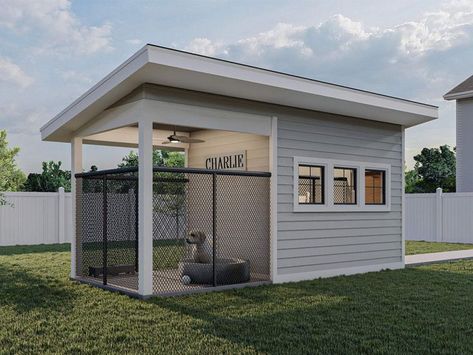 050X-0082: Doghouse with Enclosed Dog Run Outdoor Dog Kennel Ideas, Large Dog House Outdoor, Dog House Ideas, Outside Dog Houses, Big Dog House, Luxury Dog House, Dog House Plan, Modern Dog Houses, Dog Kennel Designs