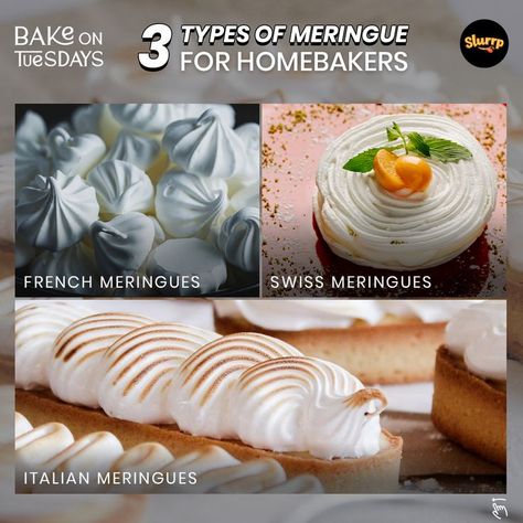 Types Of Meringue, Delicate Cookies, Whipped Egg Whites, Decorating Desserts, French Meringue, Desserts Ideas, Meringue Cake, Italian Meringue, Food Infographic