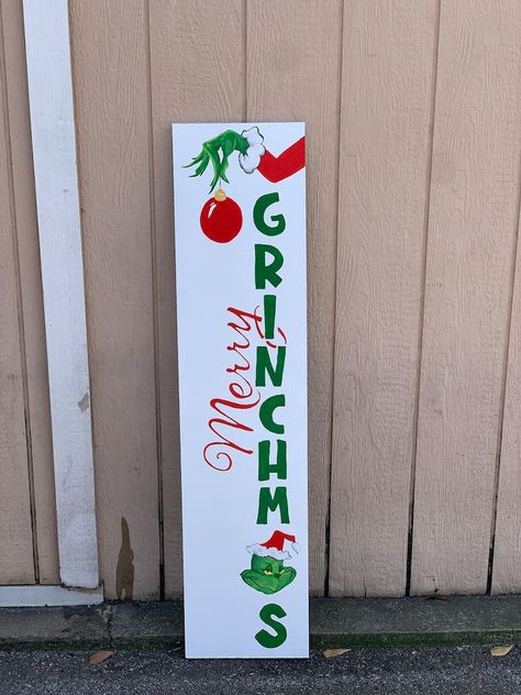 Merry Grinchmas, Grinch Welcome Sign, Christmas Welcome Sign, Merry Grinchmas Door Welcome Sign, Grinch Door Welcome Sign,christmas Doorsign - Etsy Christmas Welcome Signs Diy, Winter Door Signs Entrance, The Grinch Welcome Sign, Merry And Bright Porch Sign, Grinch Front Door Sign, Grinch Welcome Sign Front Door, Front Door Signs Wooden Diy, Outdoor Christmas Signs Front Porches, Christmas Gnome Porch Sign