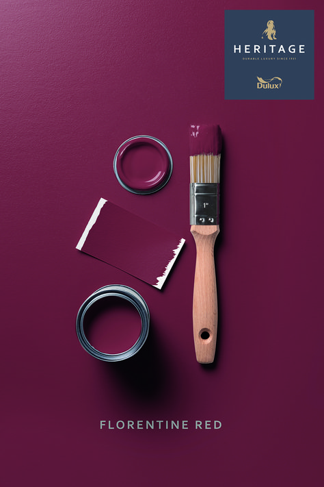 Dulux Heritage Florentine Red Dulux Heritage Florentine Red, Colour Pallete For Office, Red Paint Room Ideas, Red Paint Wall, Deep Red Walls, Pub Paint Colors, Deep Red Paint Colors, Heritage Colour Palette, Red Concrete Floor