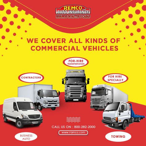 Our Commercial auto insurance is insurance designed for vehicles used for business purposes. For more details Visit @ Remco.com or Call us @ 800-282-2000 Vehicle Insurance, Commercial Insurance, Auto Insurance, Creative Ads, Commercial Vehicle, Car Insurance, Insurance, Vehicles, Quick Saves