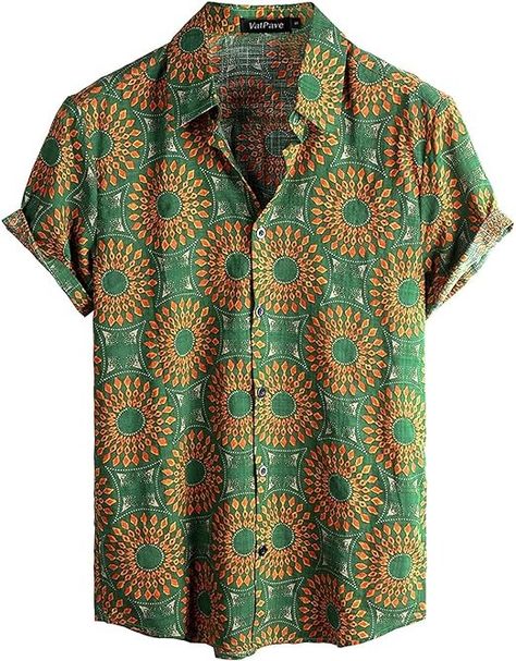 Amazon.com: VATPAVE Mens Casual Hawaiian Floral Shirts Short Sleeve Button Down Tropical Shirts Beach Summer Shirts 3X-Large Green Yellow : Clothing, Shoes & Jewelry 70s Shorts, Aloha Beaches Shirt, Hawaiian Design, Floral Hawaiian Shirt, Graduation Outfits, Boho Shirt, Design Stand, Vintage Short, Boho Shirts