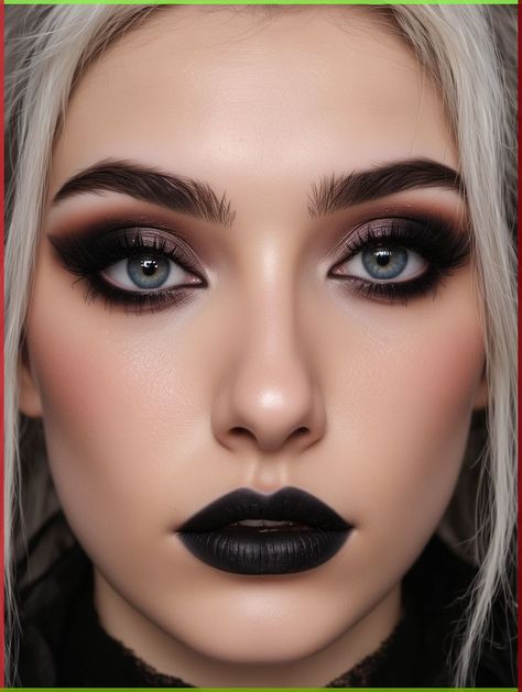 Dark Photoshoot Makeup, Cool Witch Makeup Ideas, Witch Photoshoot Makeup, Vampire Goth Women, Goth Glam Makeup Hooded Eyes, Subtle Witch Makeup, Subtle Vampire Makeup, Gothic Wedding Makeup Brides, Gothic Bridal Makeup