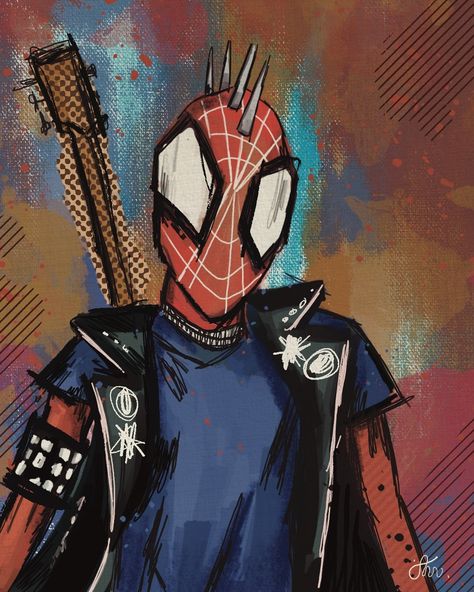 Spiderpunk Painting, Spiderpunk Icon, Spiderpunk Art, Spiderverse Spiderpunk, Spiderman Spiderverse, Hobie Brown, Spider Punk, Grunge Pictures, Spiderman Artwork