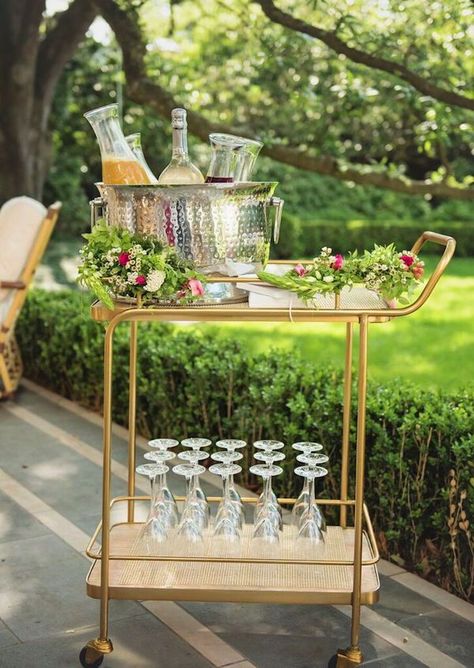 Springtime Baby Shower Pizza Dinner Party, Bday Brunch, Event Aesthetic, Prosecco Bar, Follow Your Bliss, Pizza Dinner, Gold Bar Cart, Brunch Drinks, Bar Cart Styling