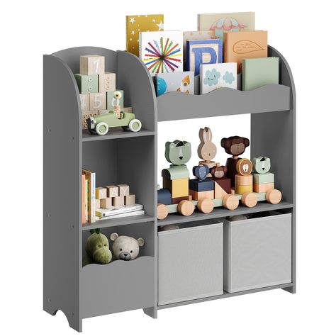 PRICES MAY VARY. Particleboard, Non-woven Fabric [3-in-1 Multipurpose Kid's Bookshelf] Keep your kid's space tidy with this storage organizer. It has 3 roomy slots for books, 5 compartments for toys and building blocks, and 2 removable storage boxes for stuffed toys. Organizing has never been this fun! [Quality Matters] Built with premium veneered particleboard panels, this toy and book organizer for kids ensures stability and durability. The smooth surface is a breeze to clean and hand-friendly Bookshelf And Toy Storage, Book Organizer, Kids Bookshelf, Toy Storage Organization, Bookshelf Storage, Kids Bookcase, Bookshelves Kids, Book Organization, Book Storage