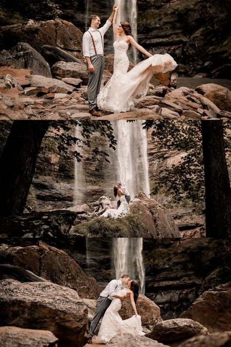 Waterfall Wedding Photoshoot, Toccoa Falls Elopement, Colorado Waterfall Elopement, Pre Wedding Waterfall, Toccoa Falls Wedding, Waterfall Wedding Photos, Prewedding Waterfall, Fall Wedding Pics, Waterfall Engagement Pictures