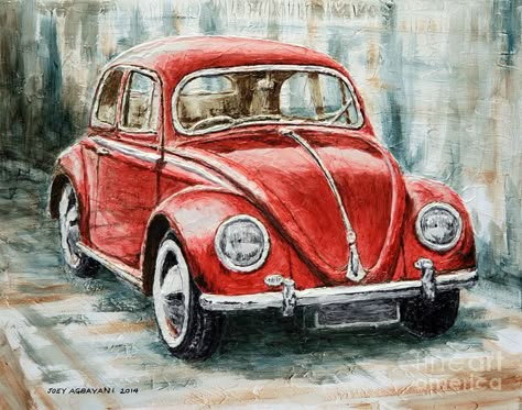 Beetle Art, Vw Art, Beetle Car, Car Drawings, Red Car, Vw Bug, Vw Beetle, Mail Art, Volkswagen Beetle