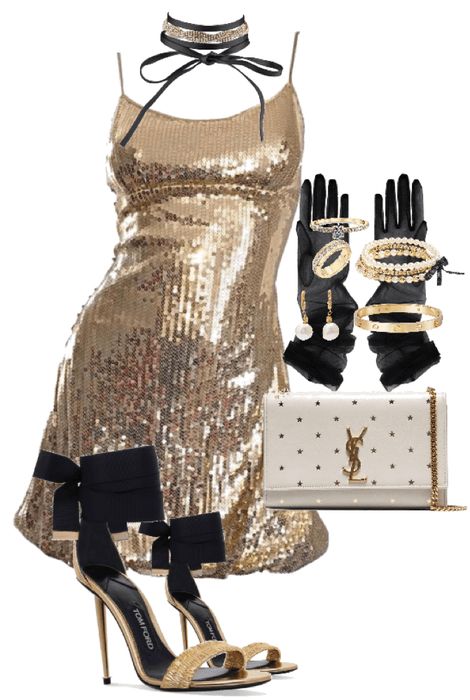 golden girl Outfit | ShopLook Golden Dress Outfit, Gold Dress Outfits, Vintage Cocktail Dresses, Golden Outfit, Black And Gold Outfit, Country Cottagecore, Dress Outfits Party, Rihanna Outfits, Black Sparkly Dress