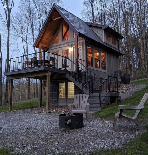 Rustic Tiny House, Tiny Cabins, Casa Container, Walkout Basement, A Frame Cabin, A Frame House, Cabin Style, Tiny House Cabin, Small Cabin