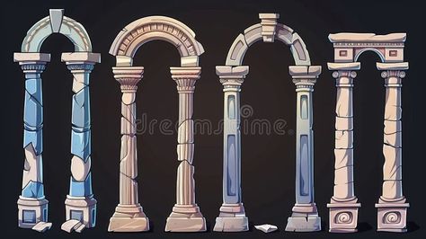 Ancient Greek, Roman, and Arab stone archways. Modern cartoon set of old architecture elements, entrance with antique stock photos Old Greek Architecture, Greek Doors Entrance, Ancient Greek Buildings, Sweatpants Design, Greek Elements, Greek Buildings, Architecture Elements, Modern Cartoon, Stone Archway