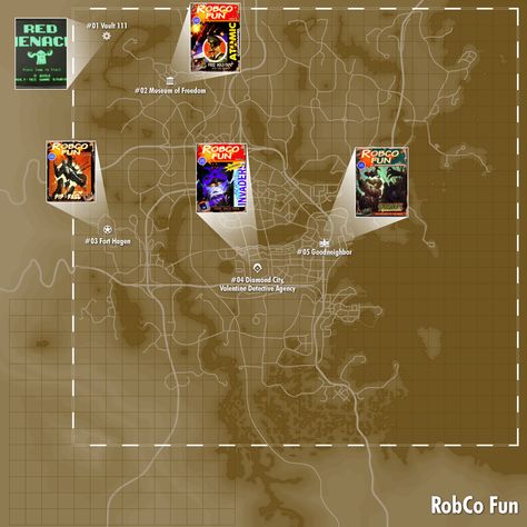 Robco Fun Fallout Rpg Maps, Fallout 4 Locations, Fallout 4 Map, Fallout Map, Fallout 4 Tips, Fallout 4 Secrets, Fallout Comics, Fallout New Vegas In Game Posters, Fallout Facts