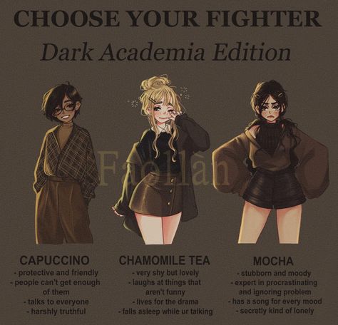 Outfit For Insecure People, Dark Academia Outfit Reference, Entj Girlfriend, Dark Academia Draw, Dark Academia Outfit Sketch, Types Of Girlfriends Drawing, Dark Academia Oc Art, Dark Academia Character Art, Dark Academia Character Design