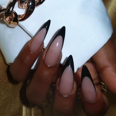 French Stiletto Nails, Black Nails Design, Black French Nails, Black Almond Nails, Acrylic Nails Stiletto, Black Acrylic Nails, Stiletto Nails Designs, Black Nail Designs, Black French