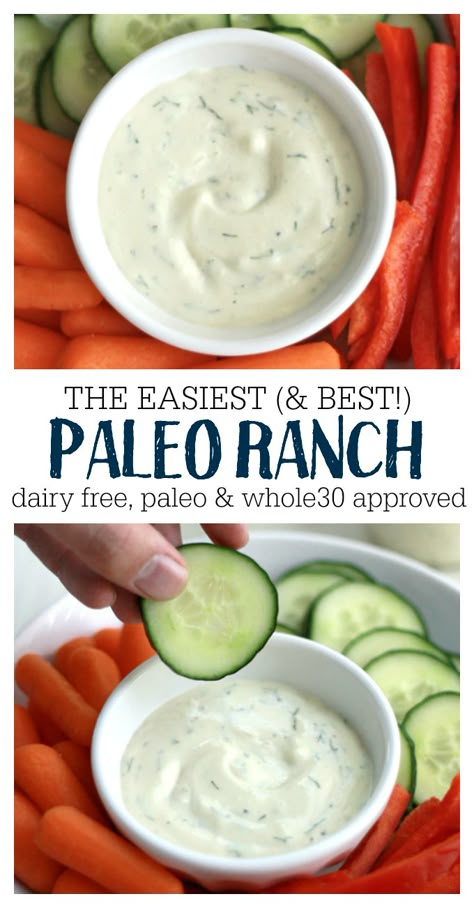 This is the easiest (and BEST) Whole30 Ranch. It's paleo, dairy free, and good on everything. Whole30 Ranch, Paleo Ranch Dressing, Paleo Ranch, Paleo Condiments, Paleo Menu, Paleo Sauces, Dairy Recipes, Paleo Salads, Paleo Life