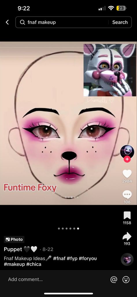 Fnaf Bonnie Makeup, Foxy Makeup Fnaf, Fnaf Makeup Ideas, Funtime Foxy Costume, Circus Baby Makeup, Fnaf Makeup Looks, Fnaf Costume Ideas, Fnaf Inspired Makeup, Funtime Foxy Cosplay