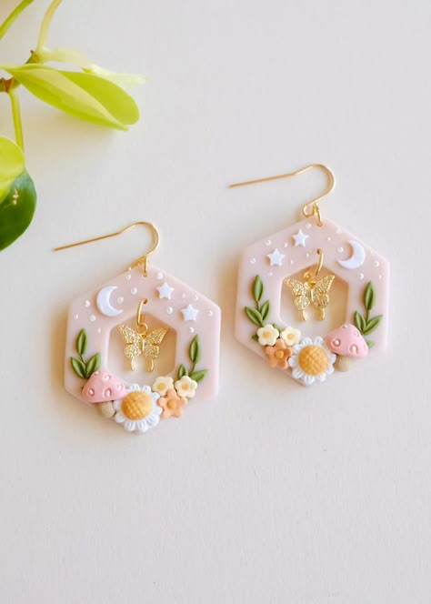 Valley + Vetiver | Clay Jewelry and Goods Whimsical Polymer Clay, Diy Crafts Earrings, Polymer Clay Flower Jewelry, Diy Earrings Polymer Clay, Polymer Clay Jewelry Tutorials, Handmade Clay Jewelry, Polymer Clay Jewelry Diy, Aesthetic Jewelry, Cottage Core Aesthetic