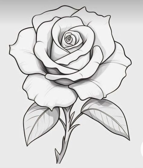 Rose Flower Drawing Design, Rose Tattoo Stencil Outline, Drawings Of Roses, Rose Outline Drawing, Rose Flower Drawing, Rose Drawings, Rose Drawing Simple, Rose Tattoo Stencil, Alfabet Font