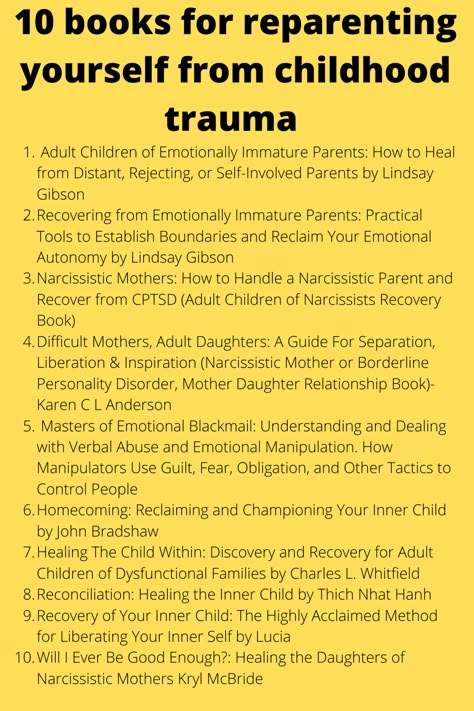 10 books on reparenting yourself from childhood trauma #selfparenting #reparenting #childhoodwounds #childhoodtrauma #trauma #reparentingbooks #reparent #childhoodwounds #innerchild How To Heal From A Traumatic Childhood, Healing From Traumatic Childhood, Books On Healing, Reparent Yourself, Reparenting Yourself, Therapy Infographic, Healing Childhood, Childhood Wounds, Healing Marriage