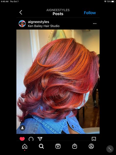 Ginger And Burgundy Natural Hair, Ginger Skunk Stripe Hair Black Women, Ginger And White Hair Black Women, Ginger With Red Highlights, Red With Orange Highlights, Burgundy Hair With Orange Highlights, Blonde And Cherry Red Hair, Burgundy And Orange Hair, Orange Hair With Highlights