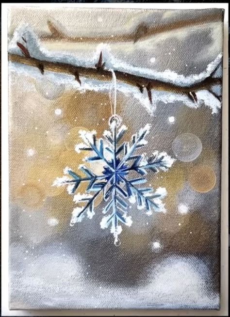 Christmas Drawing Ideas Oil Pastel, Christmas Cards Painted Acrylic, Christmas Painting Gift Ideas, Winter Wonderland Painting Ideas, Winter Painting Aesthetic, Snowy Paintings Acrylic, Winter Scenes Drawing, Xmas Acrylic Paintings, How To Paint A Snowflake