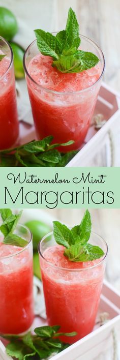 Watermelon Mint Margaritas - the most refreshing summer drink! Perfect for poolside parties, Cinco de Mayo, or just a Friday night! Watermelon Mint Margarita, Watermelon Mixed Drinks, Fake Ginger, Mint Margarita, Mint Simple Syrup, Homemade Cocktails, Refreshing Summer Cocktails, Watermelon Mint, Refreshing Summer Drinks