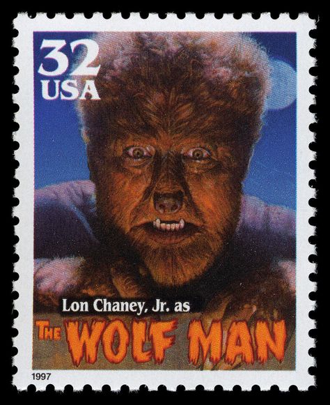 Hollywood Monsters, Classic Monster Movies, The Wolf Man, Universal Horror, Lon Chaney Jr, The Wolfman, Usa Stamps, Autumn Moon, Wolf Man