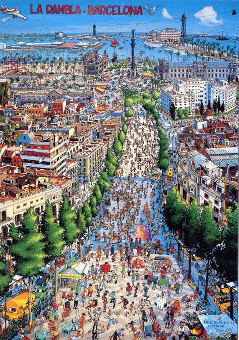 La Rambla 2, Barcelona (For Trade) | por jordipostales Backpacking Spain, Fashion Spain, Cities In Spain, Travel To Spain, Spain Culture, Visit Spain, Illustration Landscape, Spain Fashion, Pedestrian Street