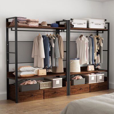 17 Stories Mowat 47" W Closet System Starter Kit | Wayfair Organiser Son Dressing, Standing Clothes Rack, Standing Closet, Closet Storage Systems, Closet Island, Dressing Design, Free Standing Closet, Organized Closet, Heavy Duty Clothes Rack