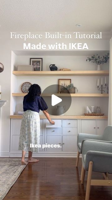 Ikea Built Ins Around Fireplace, Ikea Kallax Media Wall, Ikea Hacks Media Wall, Ikea Fireplace Hack, Fireplace Built Ins Ikea, Ikea Fireplace Built In Hack, Ikea Built In Hacks, Ikea Hack Fireplace Built Ins, Kallax Built In Hack