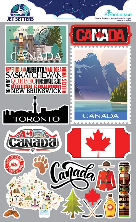 Add a touch of Canadian charm to your crafts with Reminisce Jetsetters Collection 3 Dimensional Die Cut Stickers. These drama-filled stickers transport you to the Great White North with images of iconic Canadian symbols. From towering trees to hockey pucks, the Canadian flag to a maple leaf stamp, these 18 three dimensional stickers capture the essence of Canada. Whether you're scrapbooking your adventures or adding flair to a homemade card, these stickers will make your creations stand out. So bring a piece of Canada into your crafts and let your imagination take flight with Reminisce Jetsetters Collection 3 Dimensional Die Cut Stickers. Canada Stickers Aesthetic, Canada Stickers, Canadian Symbols, Stickers Usa, Canada Aesthetic, Canada Poster, Leaf Stamp, Images Jumma Mubarak, Canada Winter