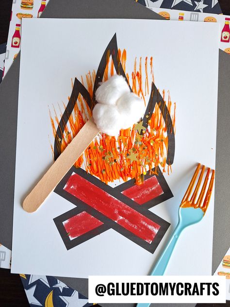 Campfire Art, Fire Crafts, June Crafts, Fire Painting, Light Study, School Glue, Camp Fire, Camping Theme, Vacation Bible School