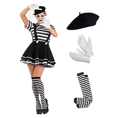 Carnival Clown Costume Women, Female Mime Costume, Mime Outfit, Circus Costumes Women, Mime Halloween Costume, French Mime, Carnival Clothes, Mime Costume, Costume Carnevale