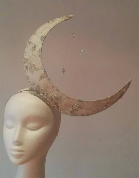 MILLINER: OVER THE MOON - How To Make Hats Millinery Classes | Hat Academy Crescent Moon Crown, Moon Headpiece Diy, Moon Crown Diy, Diy Headgear, Moon Headdress, Moon Headpiece, Diy Headpiece, Headdress Diy, Moon Headband