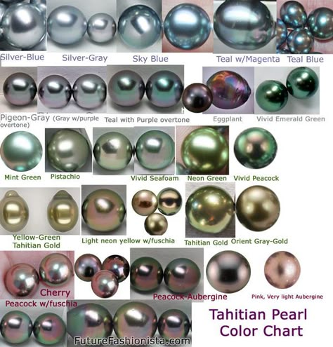 Tahitian cultured pearls are among the most sought after of all gems yet due to their relatively new introduction to the market, they remain an enigma to US retailers. Their coloring is often thought of solely as dark gray or... Types Of Pearls, Jewelry Knowledge, Jewelry Pearls, Jewelry Education, Black Pearls, Pearl Jewellery, Gems Crystals, Tahitian Pearls, Rocks And Gems