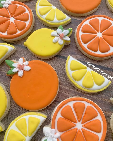 Sugar Cookie Recipe For Decorating, Fruit Sugar Cookies, Royal Icing Cookies Recipe, Citrus Baby, Cookies Theme, Fruit Cookies, Orange Baby Shower, Orange Cookies, Lemon Sugar Cookies