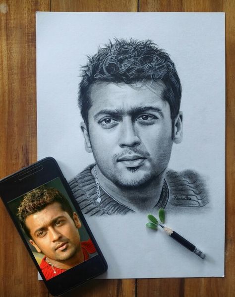 #Goutham #art #portrait #pencildrawing Surya Drawing, Digital Painting Photoshop, Dhoni Photos, Celebrity Portraits Drawing, Portraiture Art, Ms Dhoni Photos, Baba Image, Inspiration Painting, Anatomy Sketches