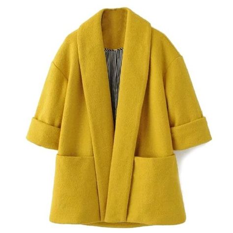 Shawl Collar Open Kimono Coat �❤ liked on Polyvore featuring outerwear, coats, kimono coat, shawl collar coat and yellow coat Yellow Kimono, Ladies Coats, Shawl Collar Coat, Open Kimono, Yellow Coat, Kimono Coat, Chic Fall Outfits, Womens Apparel, Diy Fashion Clothing